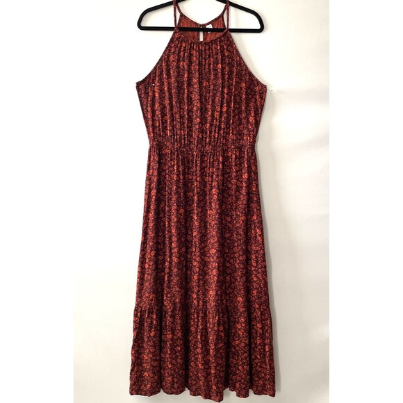 Old Navy Dresses & Skirts - Old Navy Red Ditsy Floral Elastic Waist Tiered Hem Halter Maxi Dress Size L